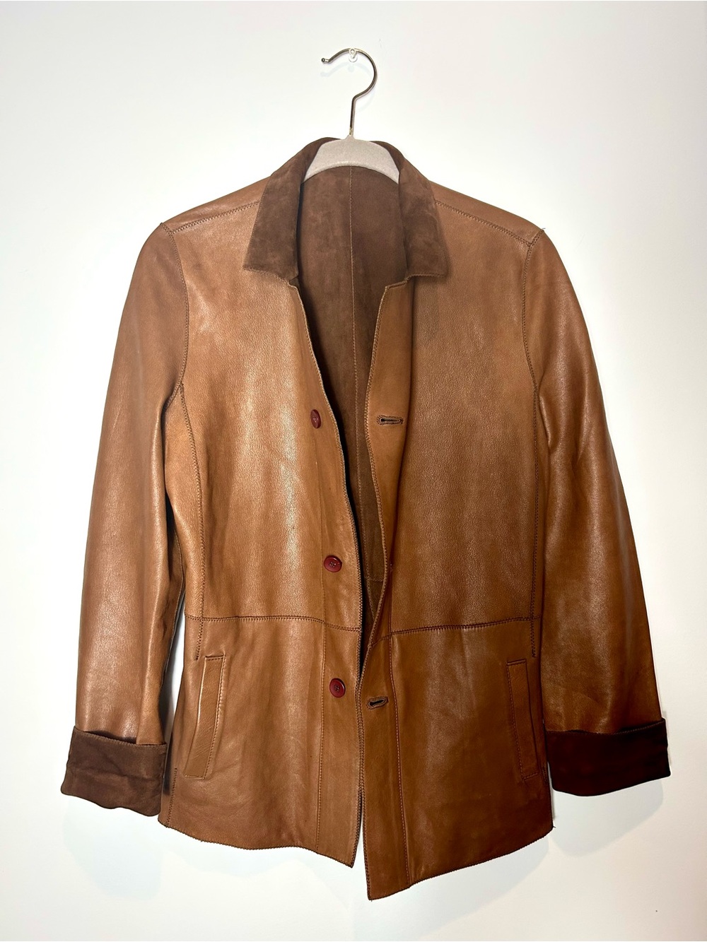 Vintage Brown Reversible Leather Suede Jacket Blazer Coat S/M